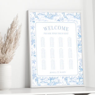 Blauwe chinoiserie porselein bruiloft zitgrafiek poster