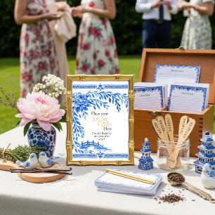 Blauwe Chinoiserie Receptkaarten Hier Bordje Kaart
