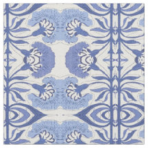Blauwe chinoiserie repeat patroon decorator Stof