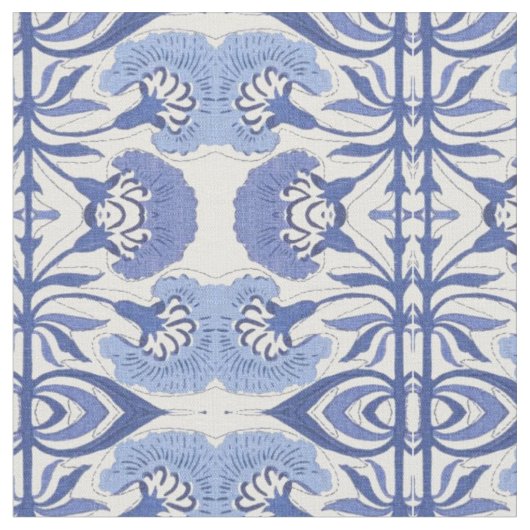 Blauwe chinoiserie repeat patroon decorator Stof (Close Up)