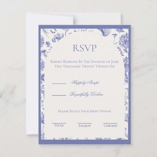 Blauwe Chinoiserie RSVP kaart (Voorkant)