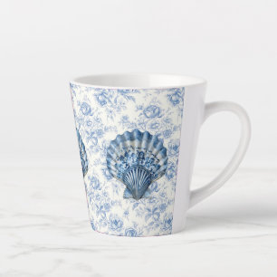 Blauwe Chinoiserie Schelp Kleine Keramische Latte  Mok