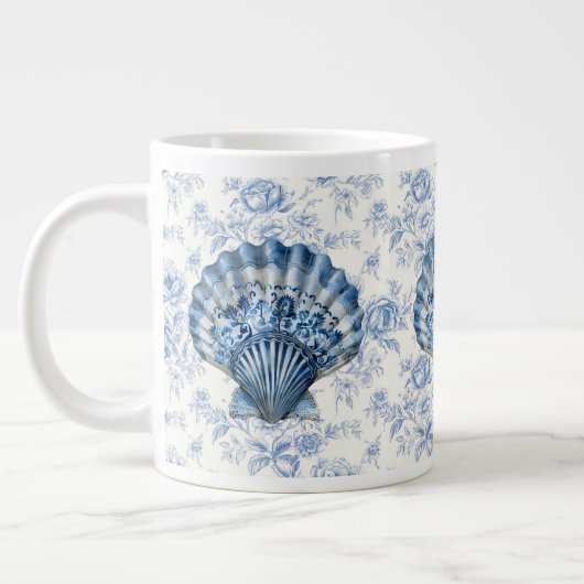 Blauwe Chinoiserie Shell Jumbo Keramische Mok (Links)