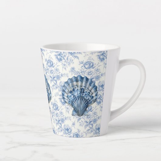 Blauwe Chinoiserie Shell Kleine Keramische Latte M Mok (Rechts)