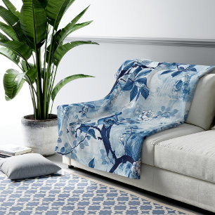 Blauwe Chinoiserie Sherpa deken cadeau voor vrouwe