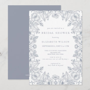 Blauwe Chinoiserie Toile Bloemige Bruiloftsontvang Kaart