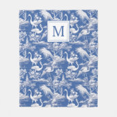 Blauwe Chinoiserie Toile Pattern Monogram Fleece Deken (Voorkant)