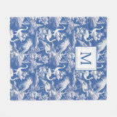 Blauwe Chinoiserie Toile Pattern Monogram Fleece Deken (Voorkant (Horizontaal))