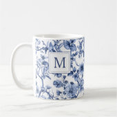 Blauwe Chinoiserie Toile Pattern Monogram Koffiemok (Links)