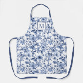 Blauwe Chinoiserie Toile Pattern Monogram Schort (Voorkant)