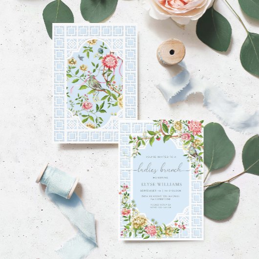 Blauwe Chinoiserie Trianon Dames Brunch Kaart