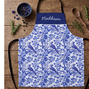 Blauwe Chinoiserie Vogel Monogram Bloemig Schort