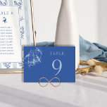 Blauwe Chinoiserie Vogelkooi Bruiloft Kaart<br><div class="desc">Blauw huwelijkstafelnummer met elegant vogelkooiontwerp. Delicaat en romantisch met een kleurenpalet in blauwtinten geïnspireerd door rustiek Frans toilet, chique chinoiserie porselein, delft aardewerk, de georgische, regentschap en Victoriaans tijdperken. Voor het coördineren van uitnodigingen, briefpapier, games en decor voor de dag van het evenement, bladert u door mijn Chinoiserie Wedding Collectie...</div>