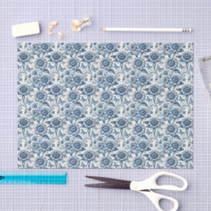 Blauwe Chinoiserie Zonnebloemen Vlinders Decoupage Tissuepapier