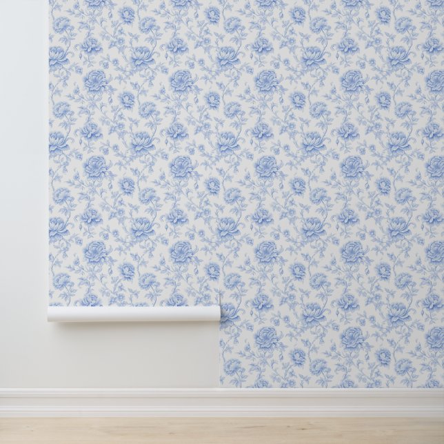 Blauwe Chinoises Kustgrootmoeder Floral Behang (Applicatie)