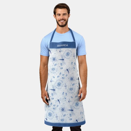 Blauwe Chinoisiere libellen en bloemen Schort (Gedragen)