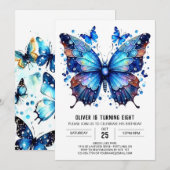 Blauwe chique vlinder jongen verjaardag kaart (Voorkant / Achterkant)
