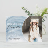 Blauwe Christelijke Afstuderen Foto aankondiging (Staand voorkant)