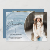 Blauwe Christelijke Afstuderen Foto aankondiging (Voorkant / Achterkant)
