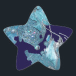 BLAUWE CHRISTMAS STAR IN SPARKLEN STER STICKER<br><div class="desc">Elegant Xmas design met poinsettias,  foto-digitale grafische bewerking door Bulgan Lumini.</div>