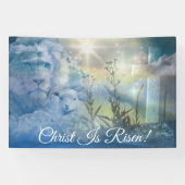 Blauwe Christus is verrezen Cross Lion Lamb Pasen Spandoek (Horizontaal)