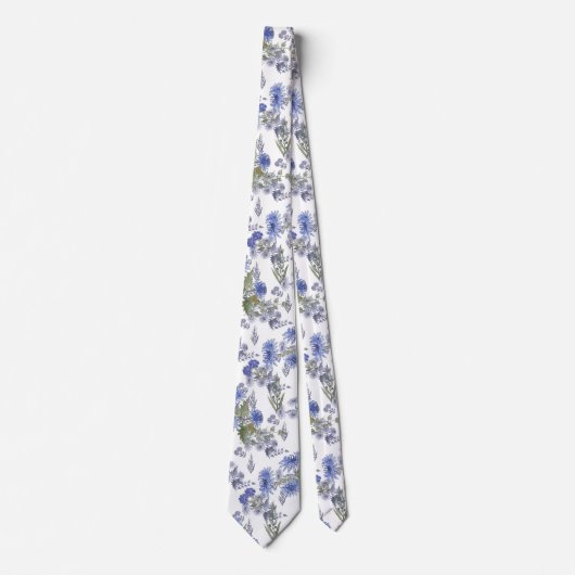 Blauwe chrysanten, waterverf stropdas (Voorkant)