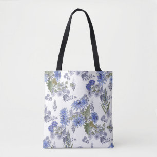 Blauwe chrysanten, waterverf tote bag