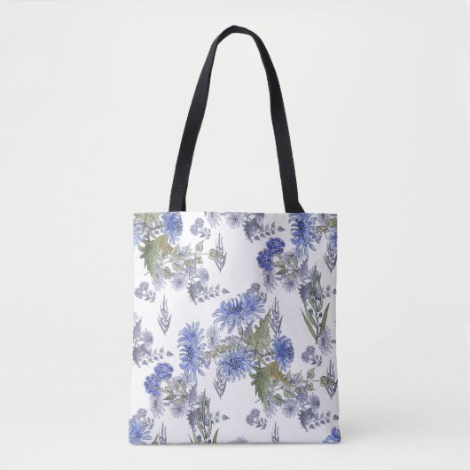Blauwe chrysanten, waterverf tote bag (Voorkant)