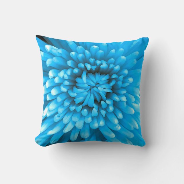 Blauwe Chrysanthemum Kussen (Voorkant)