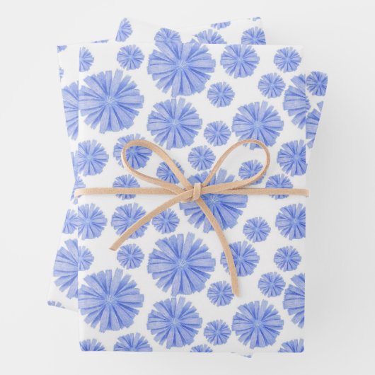 Blauwe cichoreibloem inpakpapier vel (In situ)