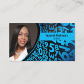 Blauwe cijfers op zwarte aangepaste foto en QR-cod Visitekaartje (Voorkant)