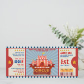 Blauwe  Circus Ticket Intrance First Birthday Kaart (Staand voorkant)