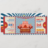 Blauwe  Circus Ticket Intrance First Birthday Kaart (Voorkant / Achterkant)