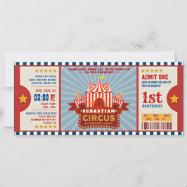Blauwe Circus Ticket Intrance First Birthday Kaart