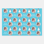 Blauwe Cirkel Foto Snowman Merry Kerstmis Inpakpapier Vel (Voorkant 2)