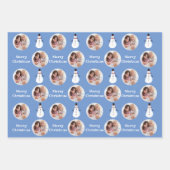 Blauwe Cirkel Foto Snowman Merry Kerstmis Inpakpapier Vel (Voorkant)