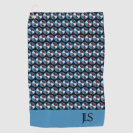 BLAUWE CIRKEL GEOMETRISCHE PATROON MONOGRAM INITIA GOLFHANDDOEK