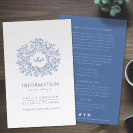 Blauwe cirkel van bladeren bruiloft gast informati