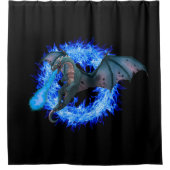 Blauwe cirkel Vlam Draak Ademend Vuur Douchegordijn (Voorkant)