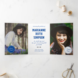 Blauwe Cirkels 5-Foto Gradiënt Drieluik Uitnodiging