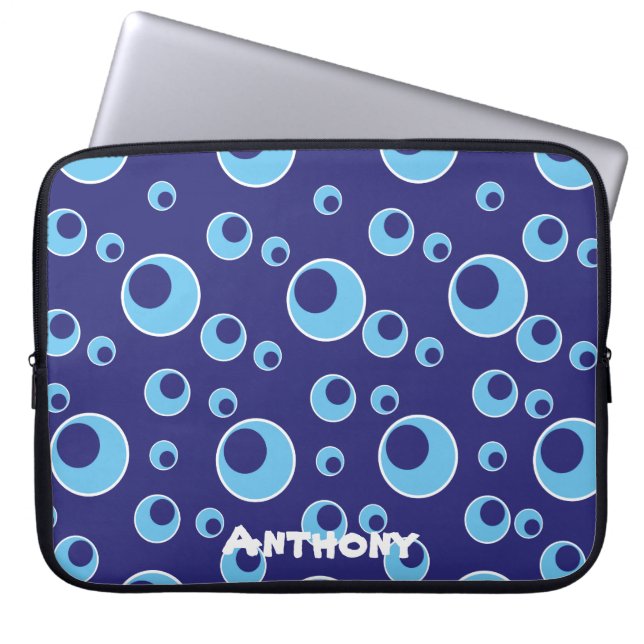 Blauwe cirkels Dot Patroon Custom Laptop Mouw Sleeve (Voorkant)