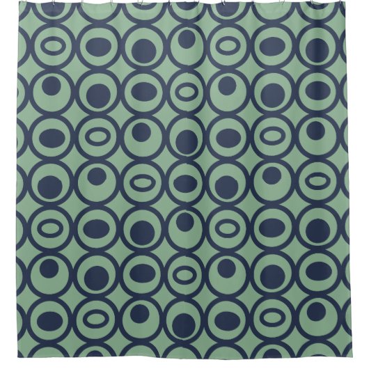 Blauwe cirkels in cirkels douchegordijn (Voorkant)