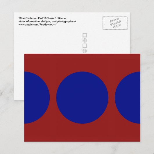 Blauwe cirkels op rood briefkaart (Voorkant / Achterkant)