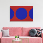 Blauwe cirkels op rood canvas afdruk (Insitu (Woonkamer))