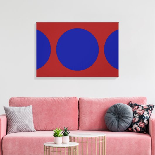 Blauwe cirkels op rood canvas afdruk (Insitu (Woonkamer))