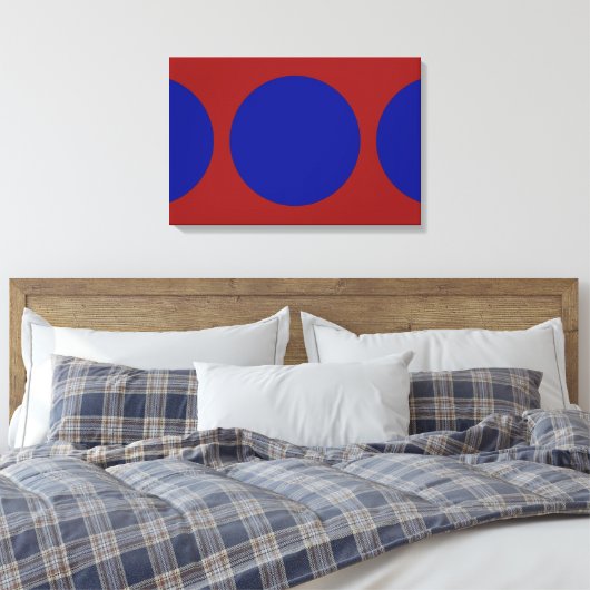 Blauwe cirkels op rood canvas afdruk (Insitu (Slaapkamer))
