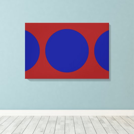 Blauwe cirkels op rood canvas afdruk (Insitu (Houten vloer))