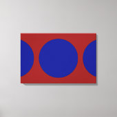 Blauwe cirkels op rood canvas afdruk (Voorkant)