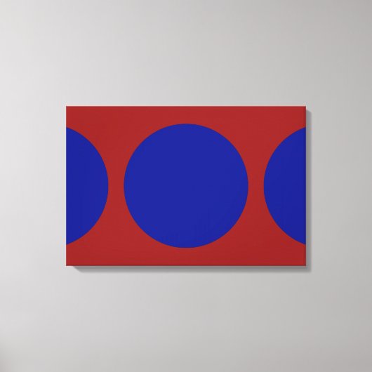 Blauwe cirkels op rood canvas afdruk (Voorkant)