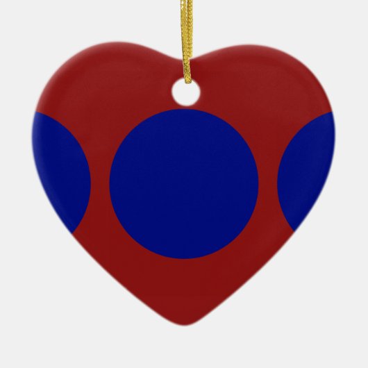 Blauwe cirkels op rood keramisch ornament (Voorkant)